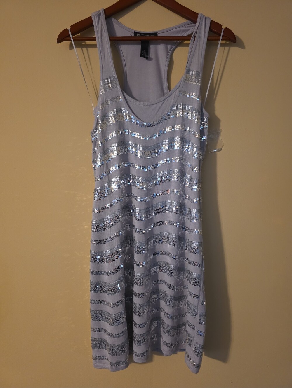 INC Small Silver Sequin Striped Tank Dress